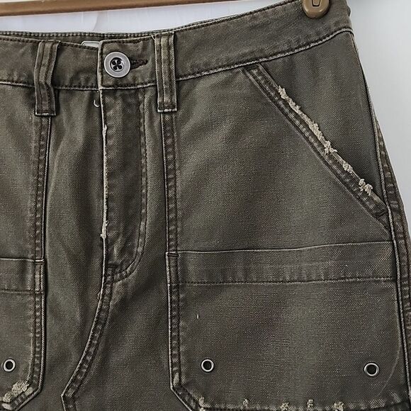 Free People Tahini Green Denim Canvas Frayed Hem Mini Skirt 27 (box12) - Picture 5 of 11